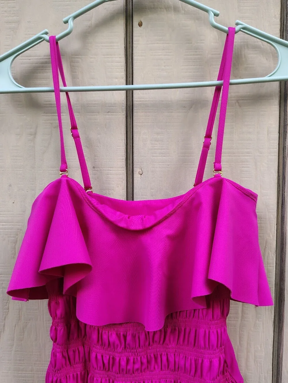 Cleobella Amelia Swimsuit One Piece Small Hot Pink Ruffle Smocked Bathing Suit